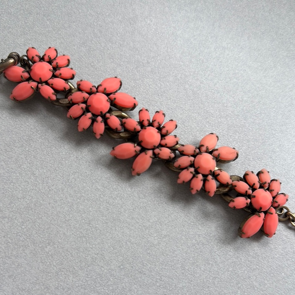 Chunky Floral Bracelet Peach with Rustic Gold hardware